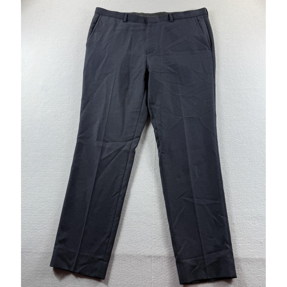 Hugo Boss Pants Mens Regular 36x30 Navy Wool Blend Dress Slacks Flat Front Lined